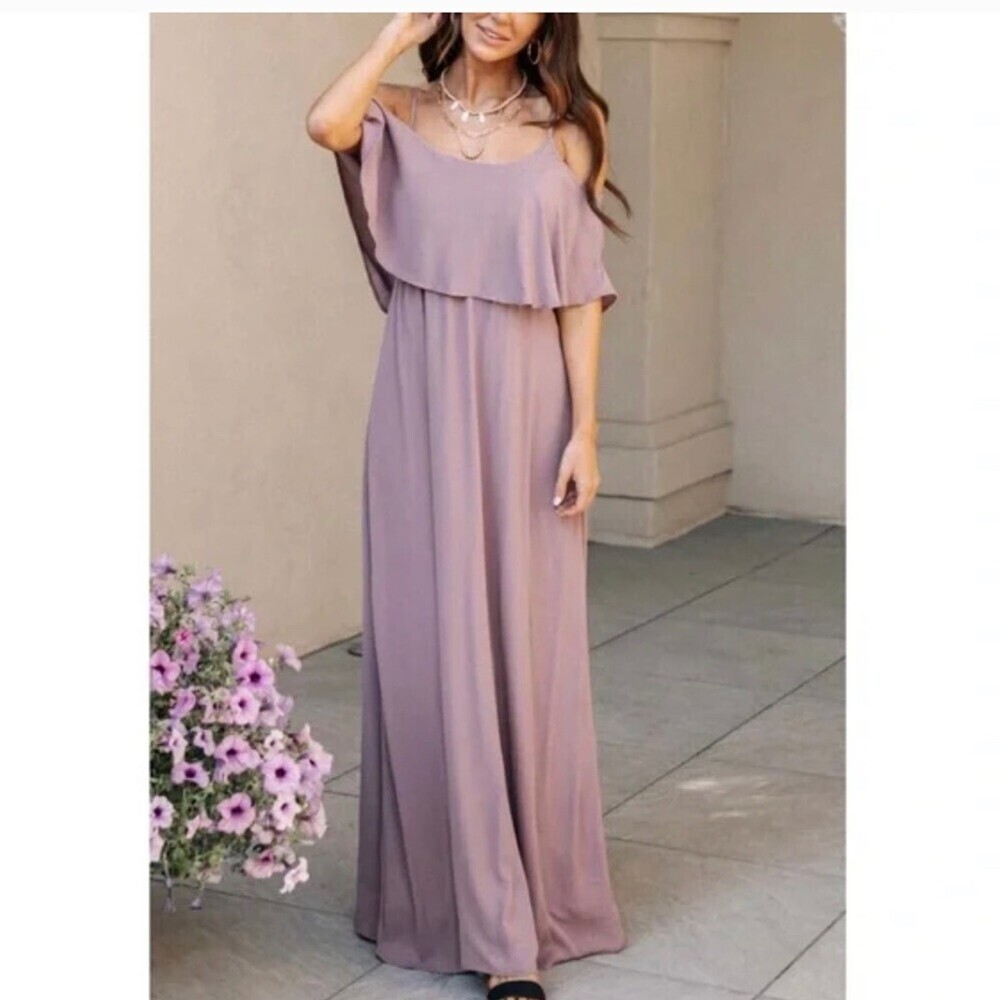 Bohme Toni maxi dress Off the Shoulder Maxi Size M blush purple ruffle top